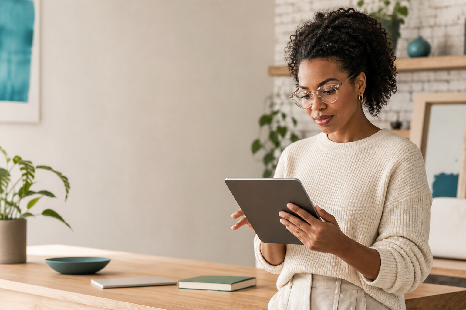 Team member planning work on a tablet
